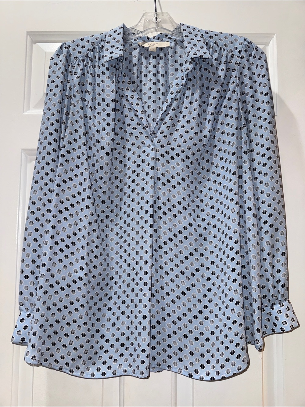 LOFT Sky Blue Blouse with Black Dot Print
